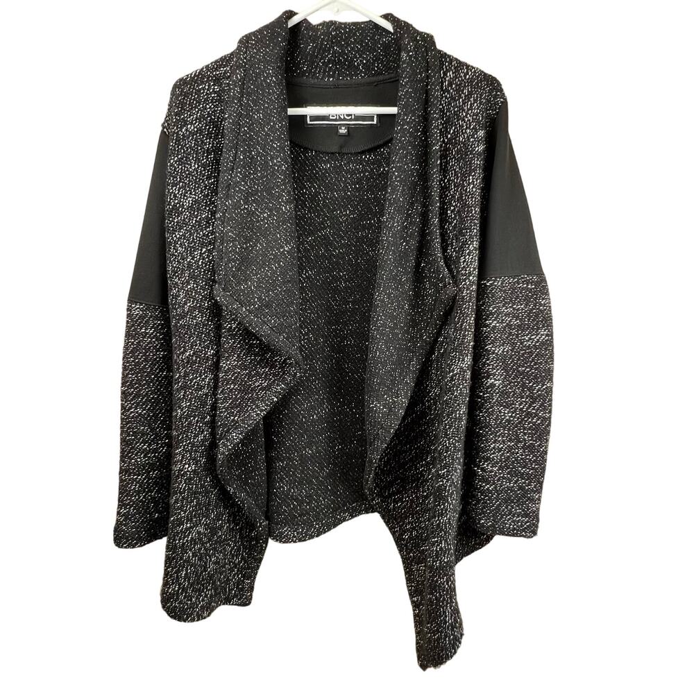 BNCI Womens Black & White Sweater Cardigan Size M Cascade Front